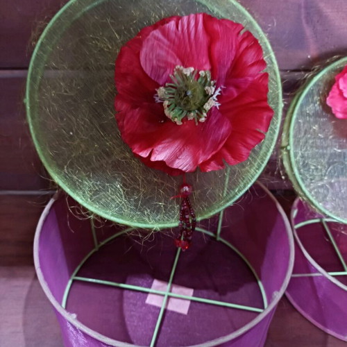 Organza storage boxes with poppies set of two new