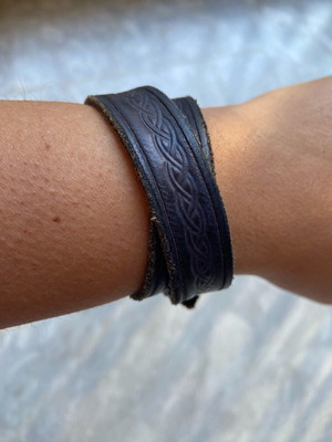 Leather Handmade Unisex Bracelet Blue With Celtic Design Like New