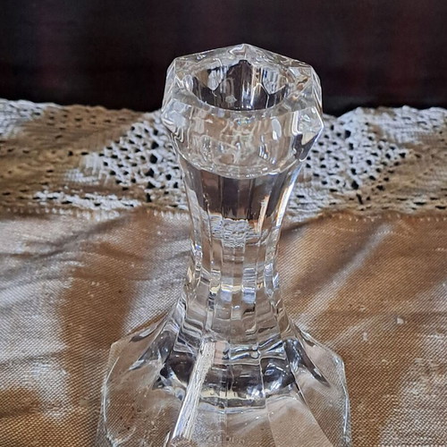 Crystal candlestick short with multifaceted cut like new