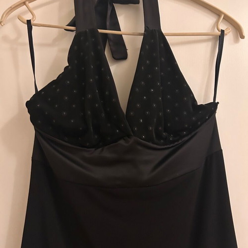 Black mini dress like new with neckline and neck tie