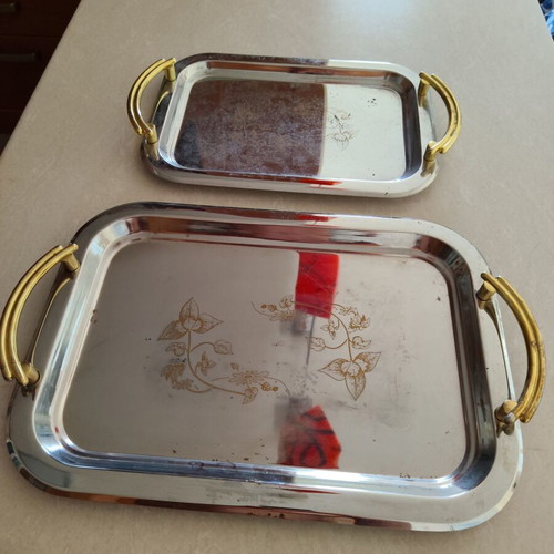 Serving trays, set of 2, chrome plated, different sizes