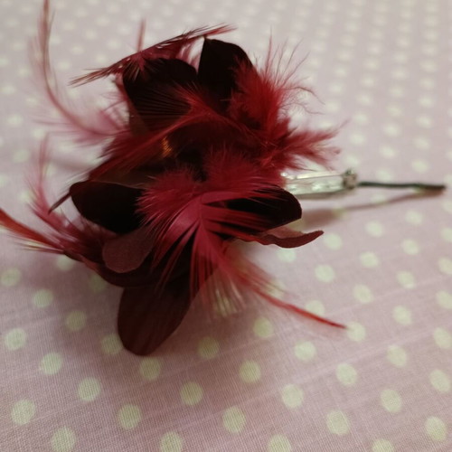 Pins used with feathers in black and red