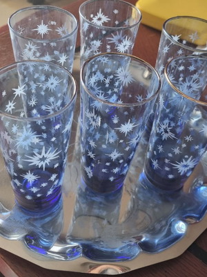 Tall liqueur glasses used, set of 6, thin crystal