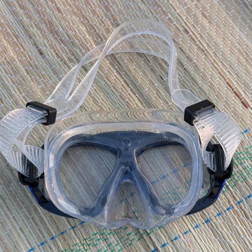 Wave diving mask used with discolored plastic