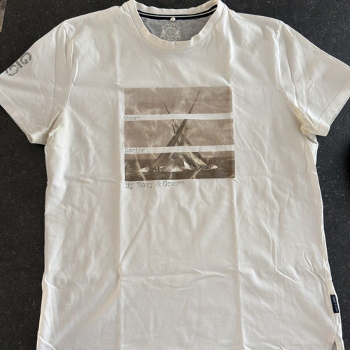 Navy & Green T-shirt, M, white and beige