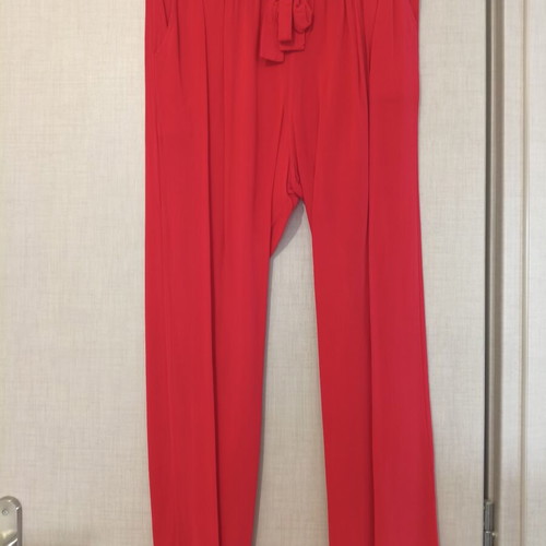 Paperbag high-waist pants with belt used, coral red, size M/L