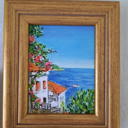 Lot of 3 acrylic paintings 16.5×13.5 cm with frame