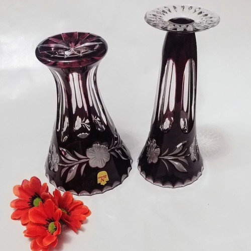 Nachtmann Rose amethyst purple vase pair Germany 50' new