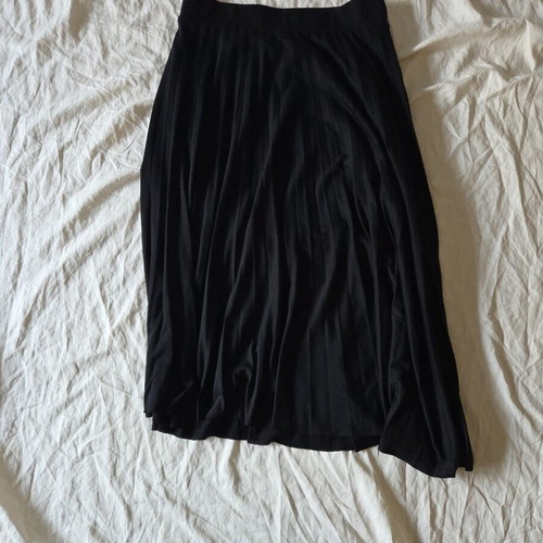 LCW Casual black pleated midi skirt with asymmetrical hem, size S
