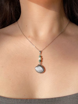 Handmade stainless steel necklace with shell, African turquoise, jasper and pearl made to order