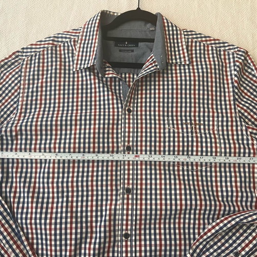 Navy & Green men's cotton shirt used, checkered, size large