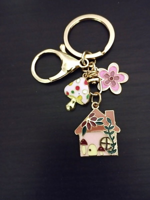 Keychain house charm pink new with flower and mushroom