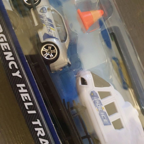 Car trailer with toy car and helicopter set new unused