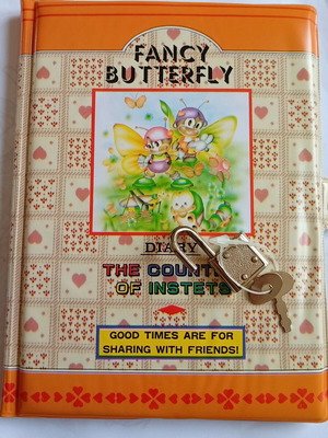 Vintage diary with lock new, Fancy Butterfly theme