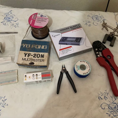 Electronic tools and components used for DIY projects, set