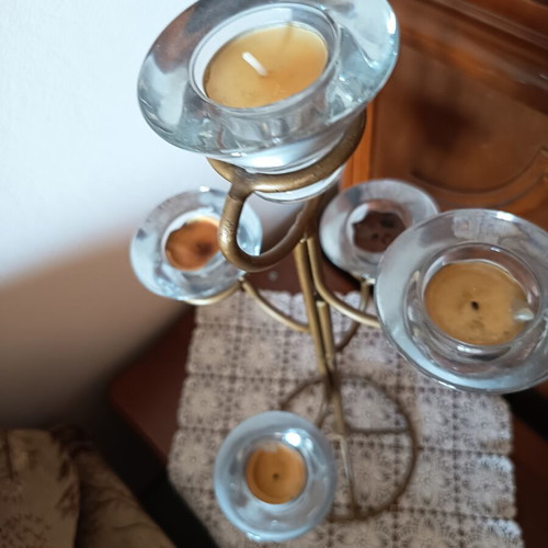Vintage metal candle holder with 5 glass tealight holders like new
