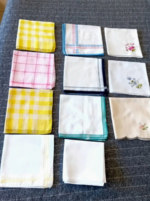 Vintage handkerchiefs pack of 11 in various designs and colors