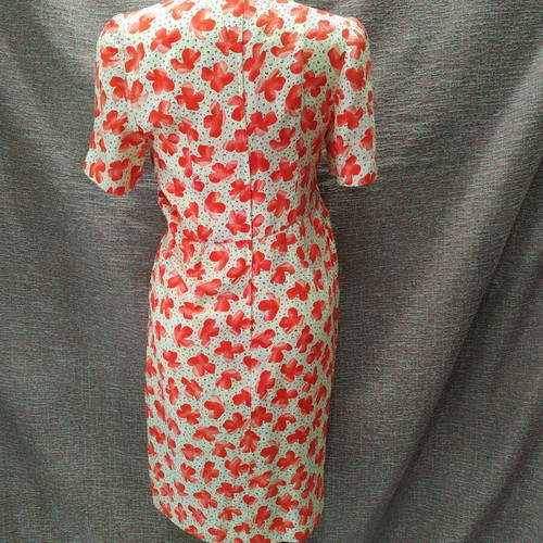 Silk dress used, handmade, size S, white and red