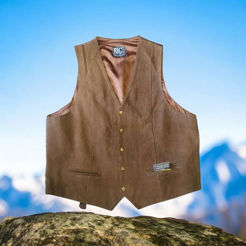 Genuine men's castor leather vest like new, size L, beige brown