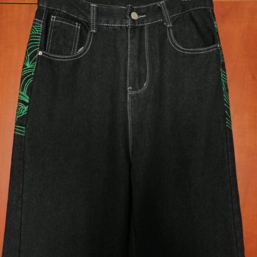 Baggy Jeans Y2K Streetwear with Skull & Stars Embroidery, new, black