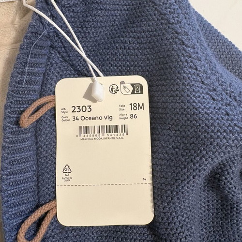 Mayoral blue knitted cardigan with fur lining, new, size 92 cm