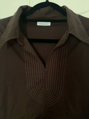 Yessica Chocolate Brown Embroidered Tunic Blouse Cotton Stretch XL Like New