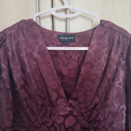 Milk and Honey dress long burgundy V-neck size large like new