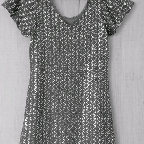 Toi&Moi Evening Short Dress with Sequins Grey Silver like new