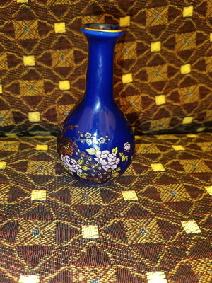 Decorative mini bottle with peacock like new, cobalt