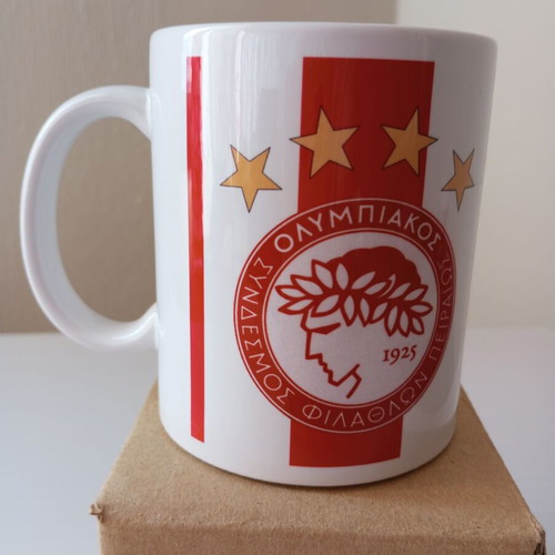 Olympiacos Team Mug with 4 Stars new, ceramic, red and white
