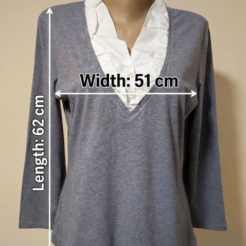 Gerry Weber 2-in-1 mock shirt jumper with ruffle collar, grey, size UK 14 EU 40