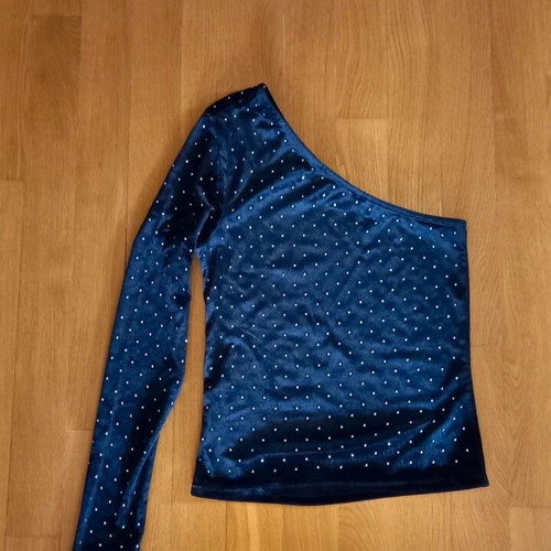Asymmetric Mango top black like new with rhinestones and 1 long sleeve