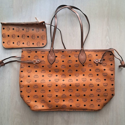 MCM Visetos Dog Bone Shopper Tote used, black and brown