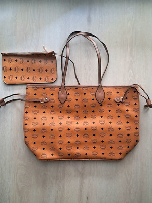 MCM Visetos Dog Bone Shopper Tote used, black and brown