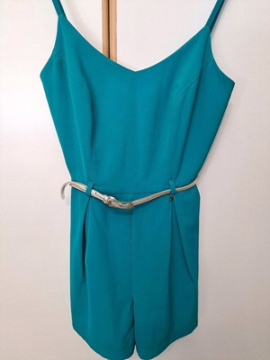 Enzzo One-Piece Shorts New, Turquoise Blue with Gold Belt