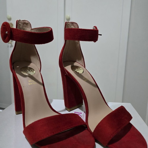 Tsakiris Mallas Exe red platform sandals, like new, real leather with pouch