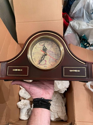 Vintage wooden mantel table clock used with map design