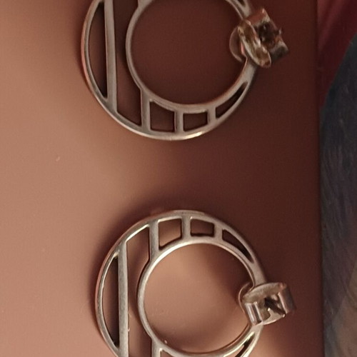 Silver plated earrings with burgundy stone like new, titanium clasp
