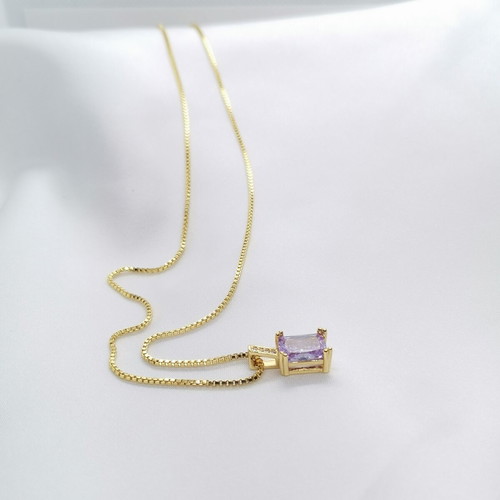 18K Gold Plated Necklace 45cm with Lilac Stone New