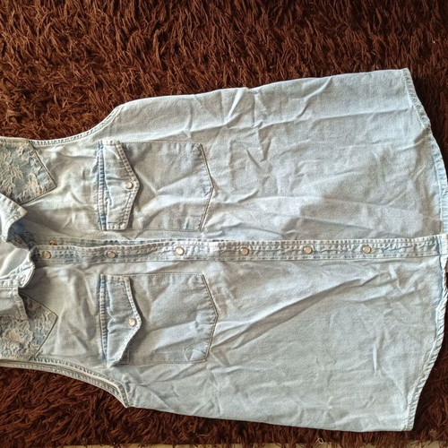 Denim shirt like new with pearl buttons, blue, size S