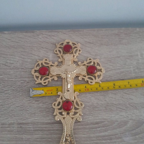 Blessing cross new 24cm with red stones