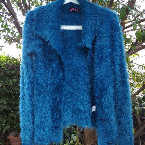 Blue fluffy cardigan warm and soft with buttons