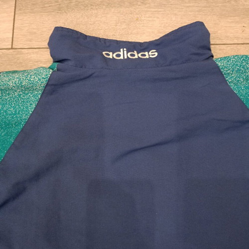 Adidas vintage track jacket used, white, blue and teal, 90s