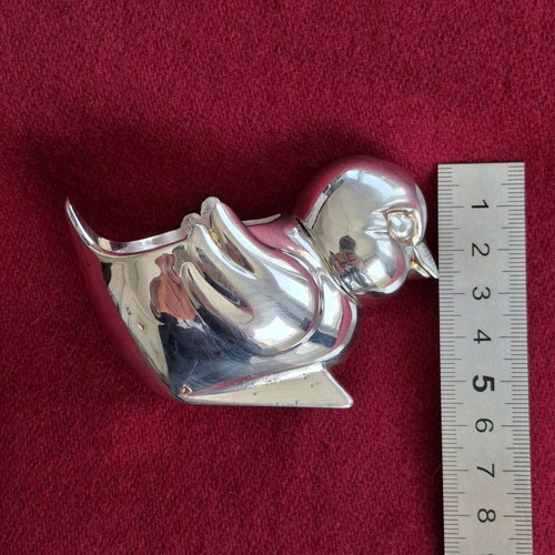 Silver-Plated Egg Cup used, vintage stylized bird design