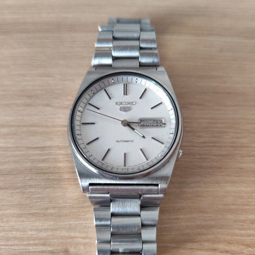 Seiko 5 Automatic Watch 6309-7080 Used, Vintage, White and Silver