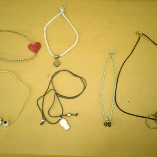 Amulets used, pack of 6 with martaki, cross, eye, heart, ladybug, rings