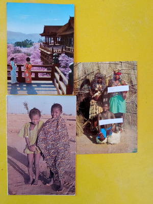 Postcards used, pack of 3 from Africa and Japan