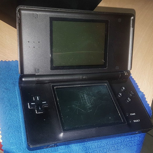 Nintendo DS Lite used with Dialga and Palkia reshell, charger, stylus, and carrying case