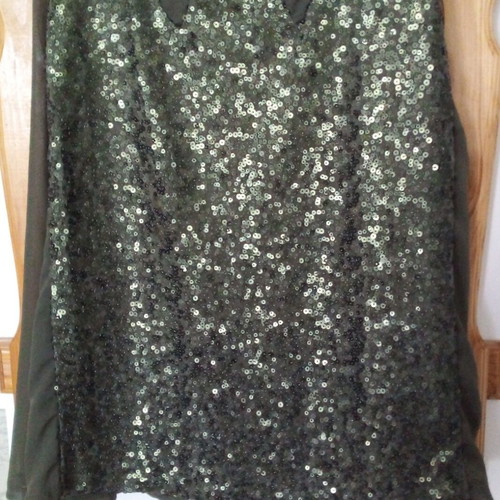 Mango dark green top like new, size L/XL, sequins and chiffon