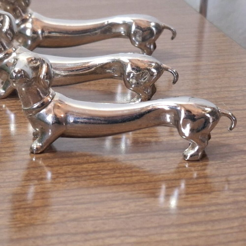 Set of 6 vintage knife rests silver plate dogs used
